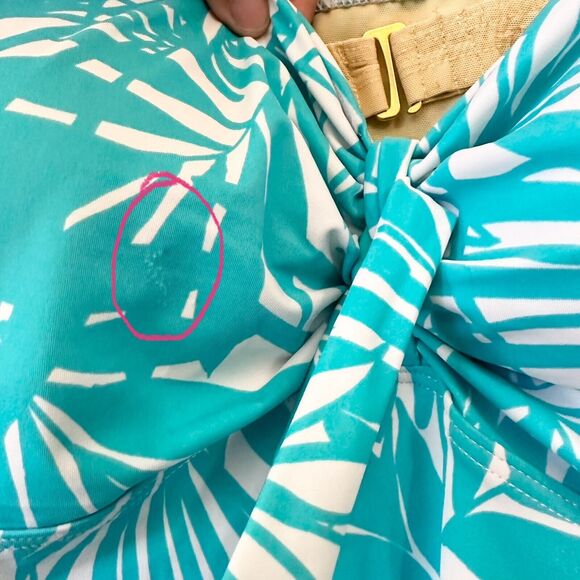 NWT SWIMSUITS FOR ALL Tankini Top in Palm Leaf Print White Aqua Bow - Picture 2 of 10